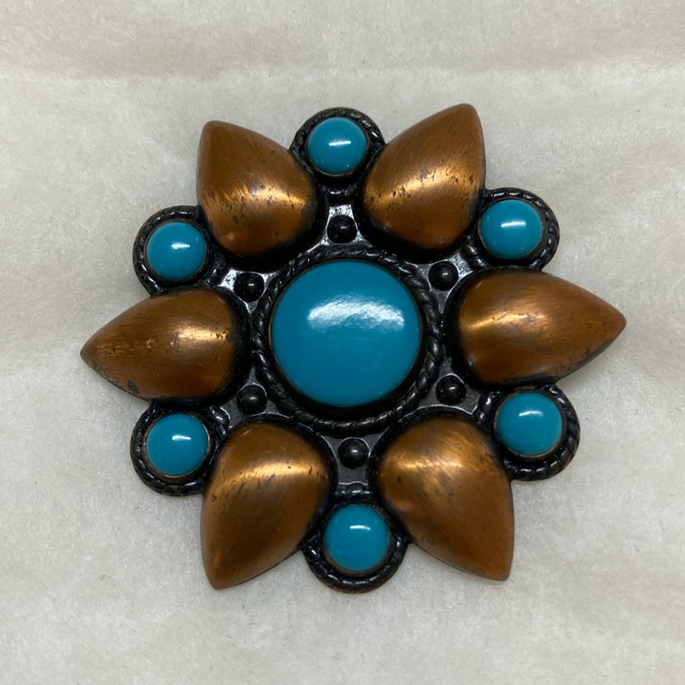 Vintage 1961 Turquoise and Cooper Brooch
